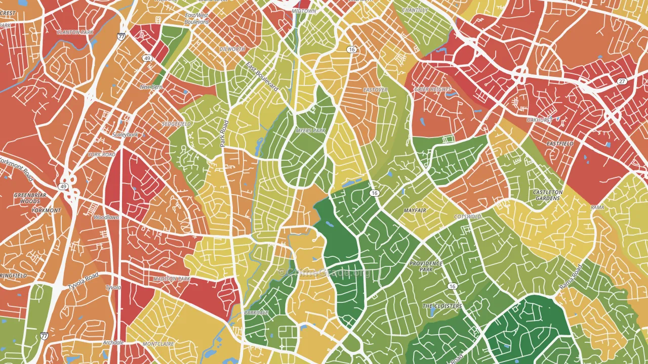 Myers Park, Charlotte, NC Map of Burglary Rates
