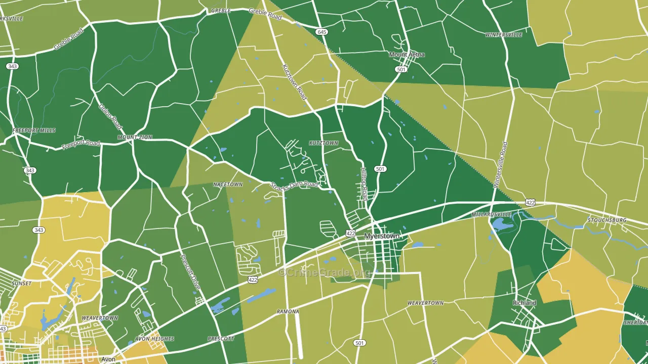 Myerstown, PA Map of Burglary Rates