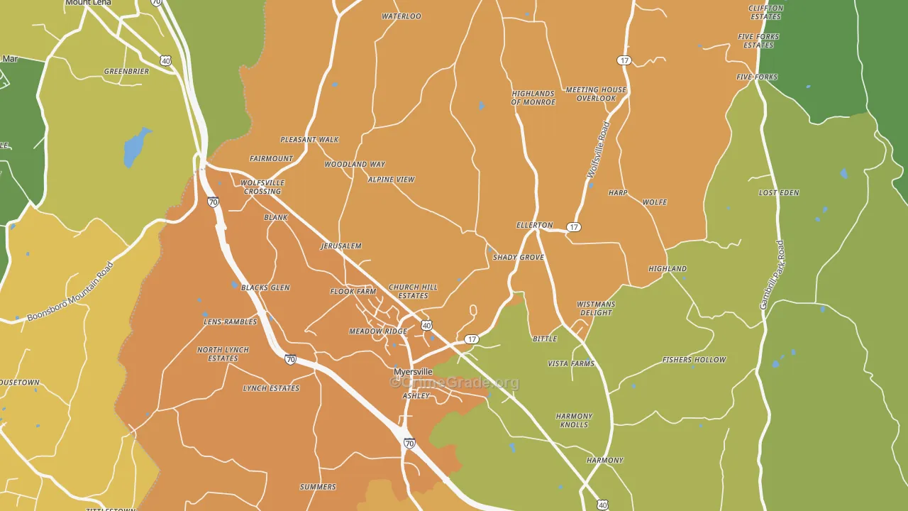 Myersville, MD Map of Burglary Rates