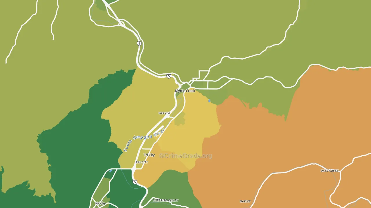 Myrtle Creek, OR Map of Burglary Rates