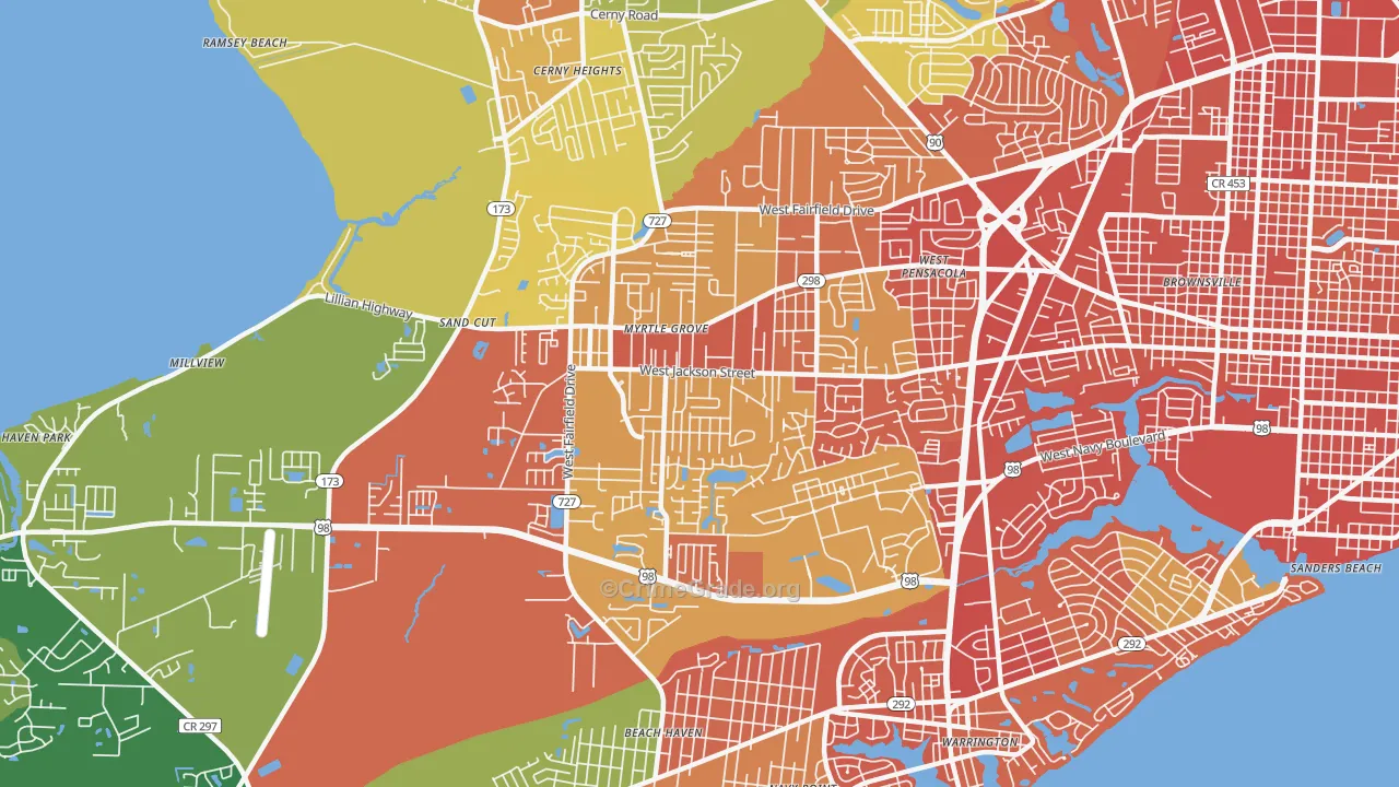 Myrtle Grove, FL Map of Burglary Rates