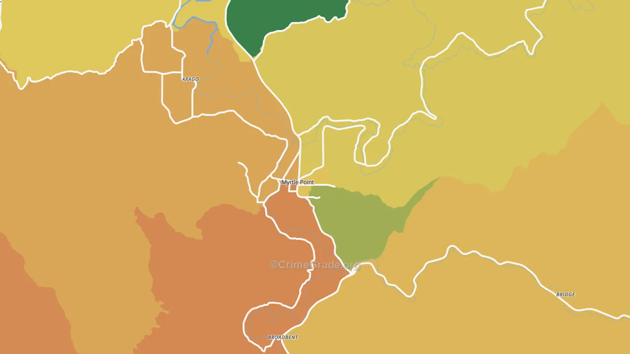 Myrtle Point, OR Map of Burglary Rates
