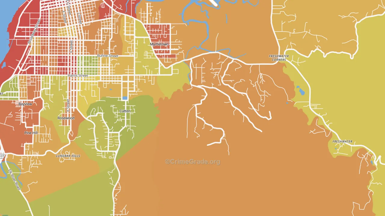 Myrtletown, CA Map of Burglary Rates