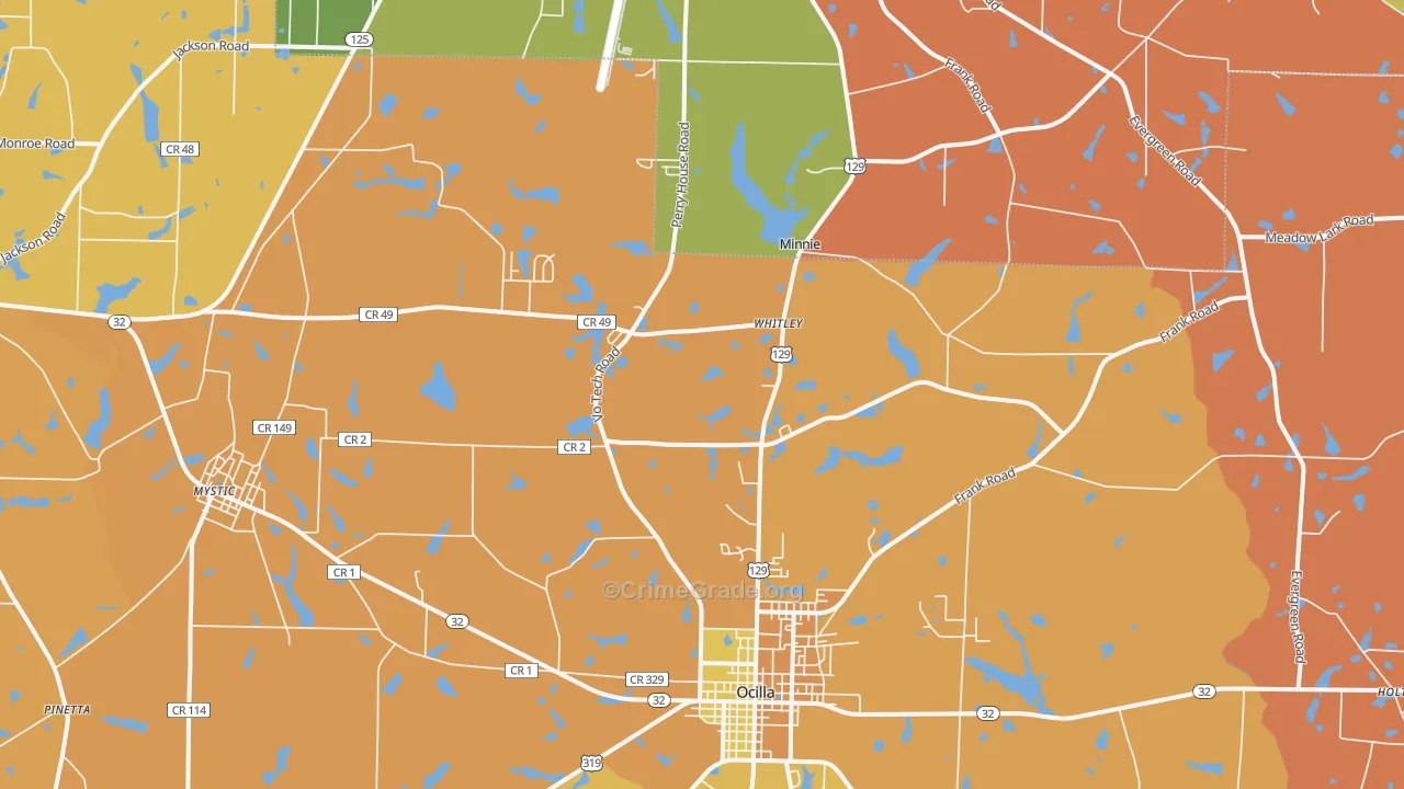 Mystic, GA Map of Burglary Rates