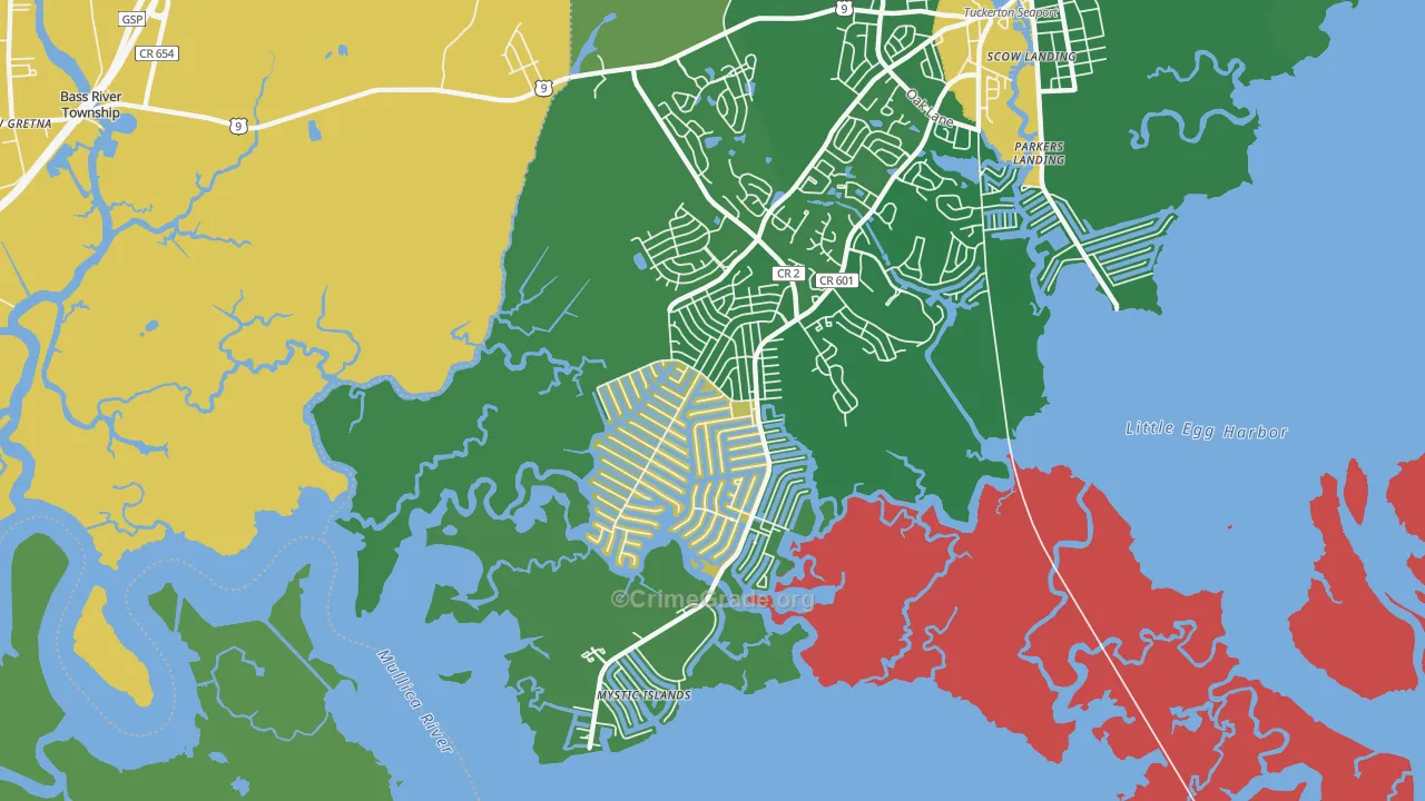 Mystic Island, NJ Map of Burglary Rates