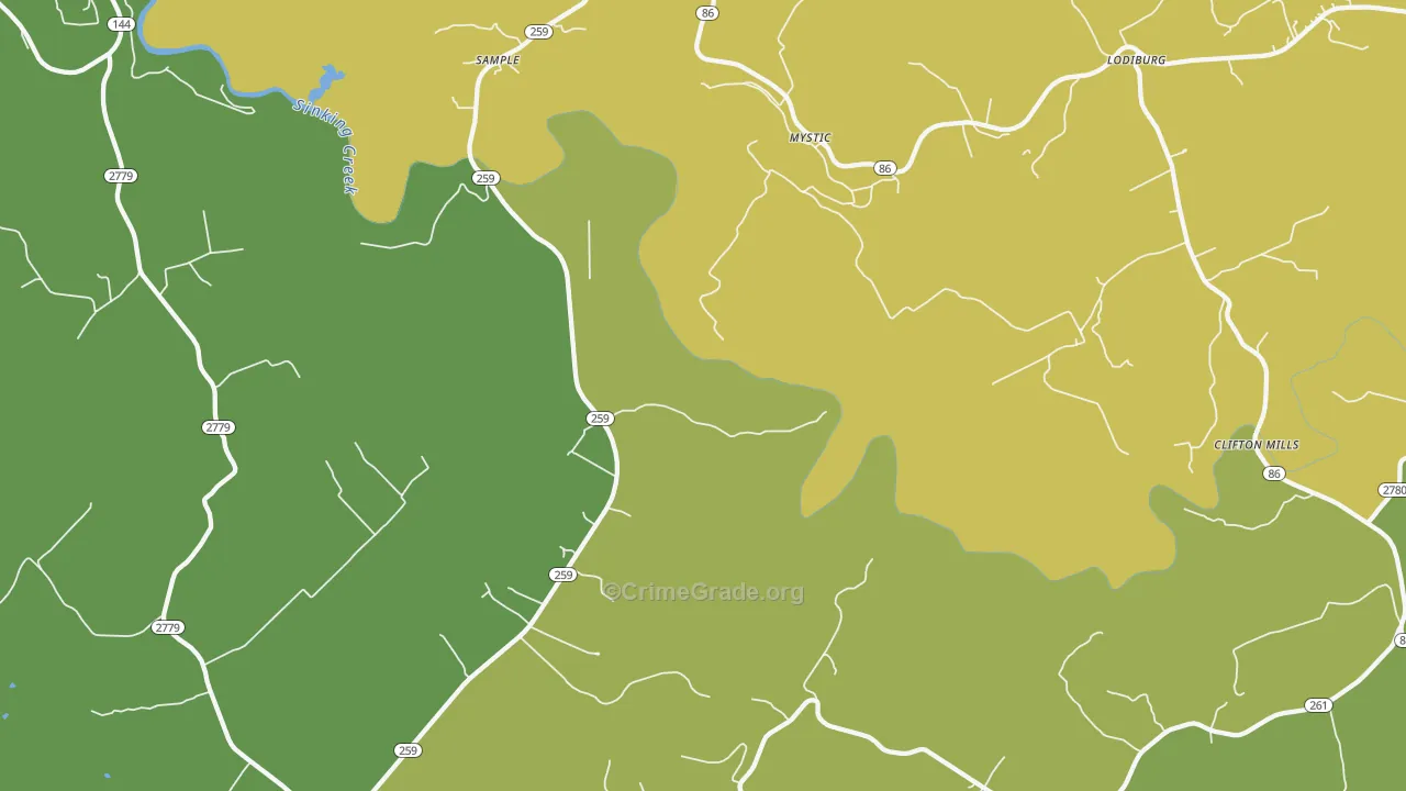 Mystic, KY Map of Burglary Rates