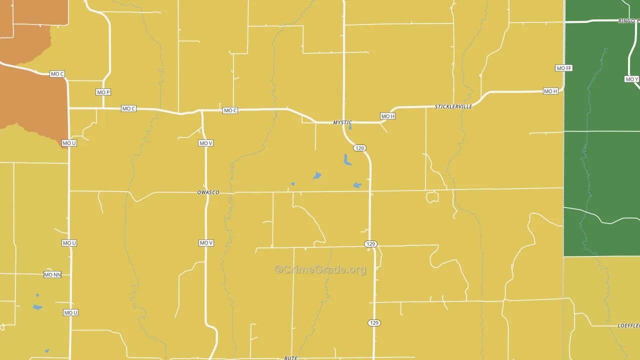 Mystic, MO Map of Burglary Rates