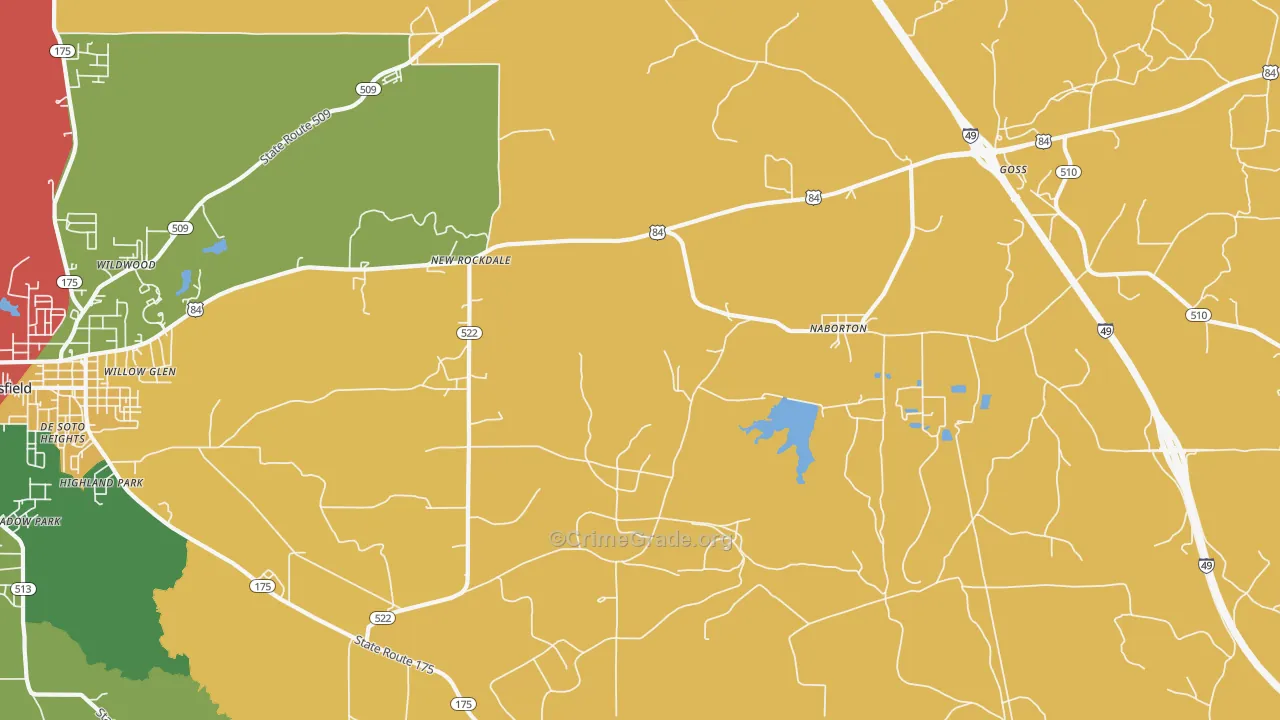 Naborton, LA Map of Burglary Rates