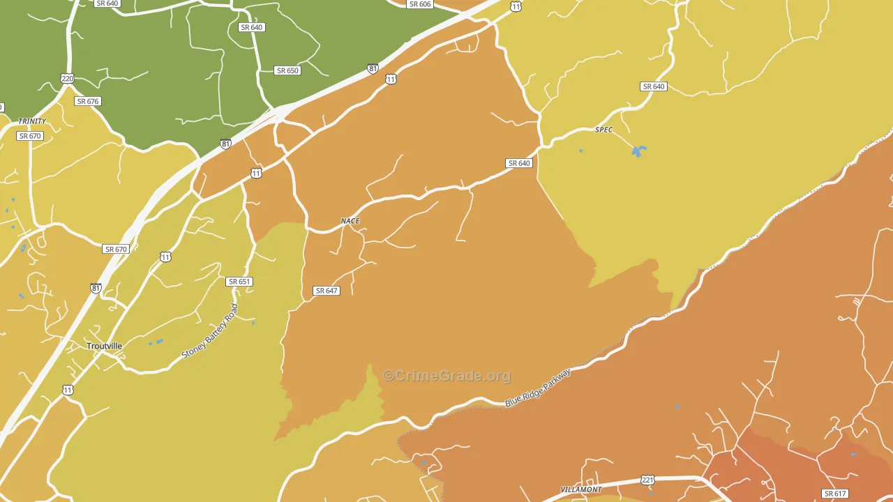 Nace, VA Map of Burglary Rates