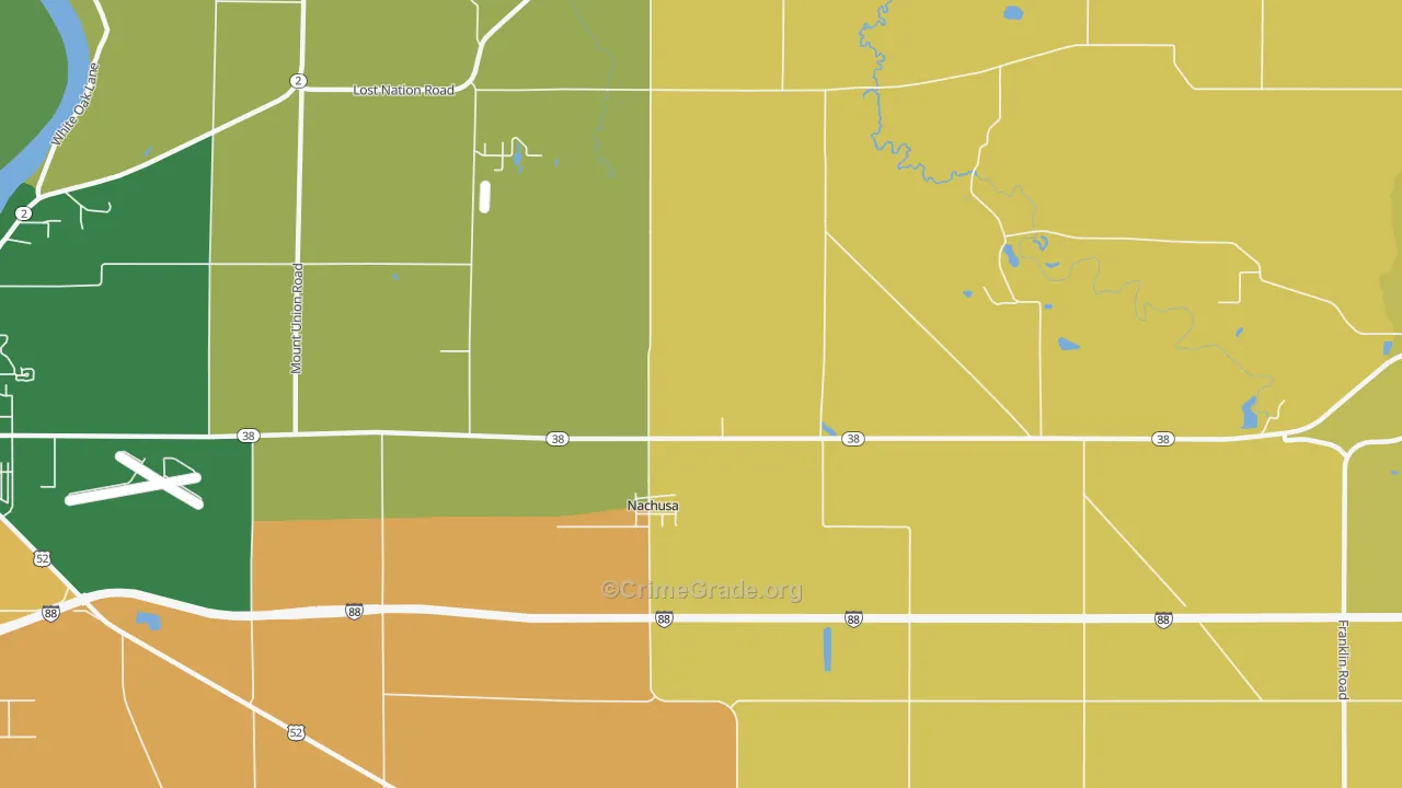 Nachusa, IL Map of Burglary Rates