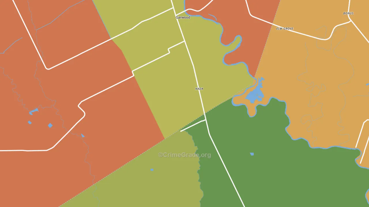 Nada, TX Map of Burglary Rates