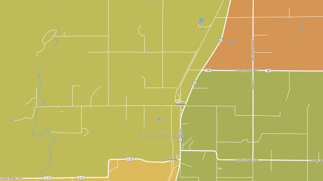 Nadeau, MI Map of Burglary Rates