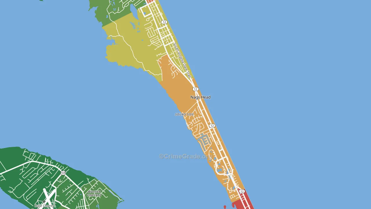 Nags Head, NC Map of Burglary Rates