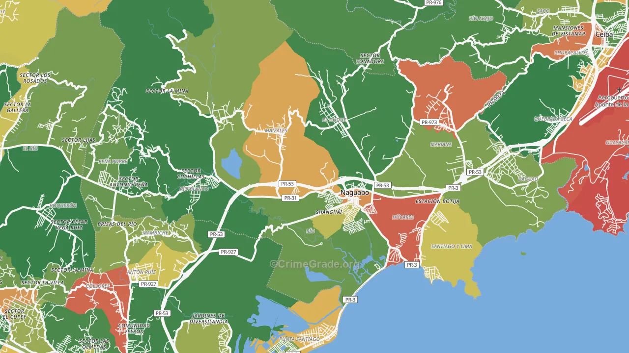 Naguabo Municipio, PR Map of Burglary Rates