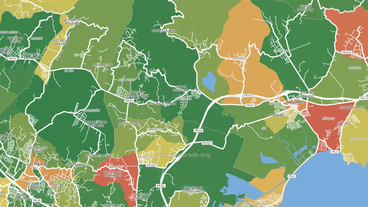 Naguabo, PR Map of Burglary Rates