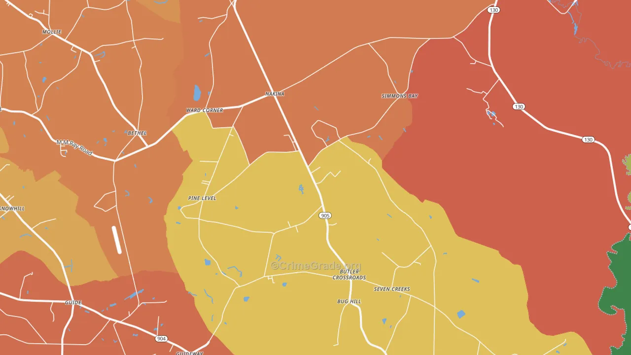 Nakina, NC Map of Burglary Rates