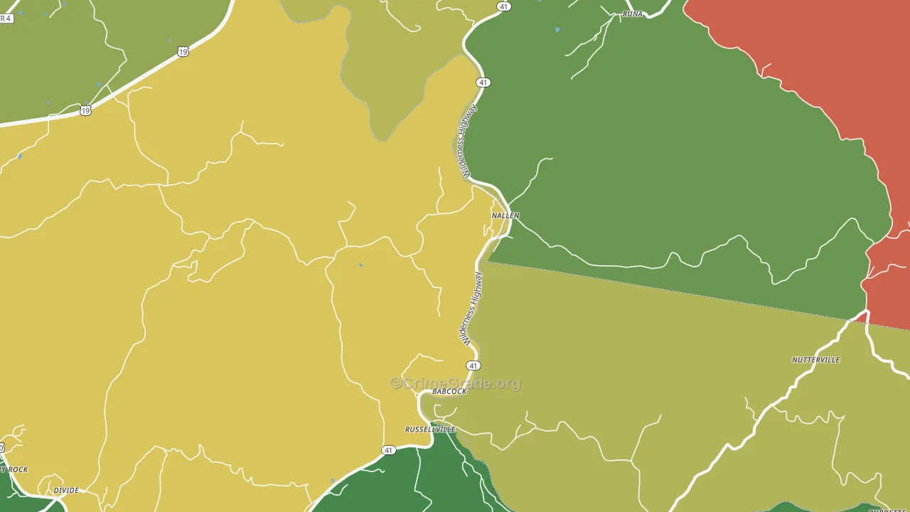 Nallen, WV Map of Burglary Rates