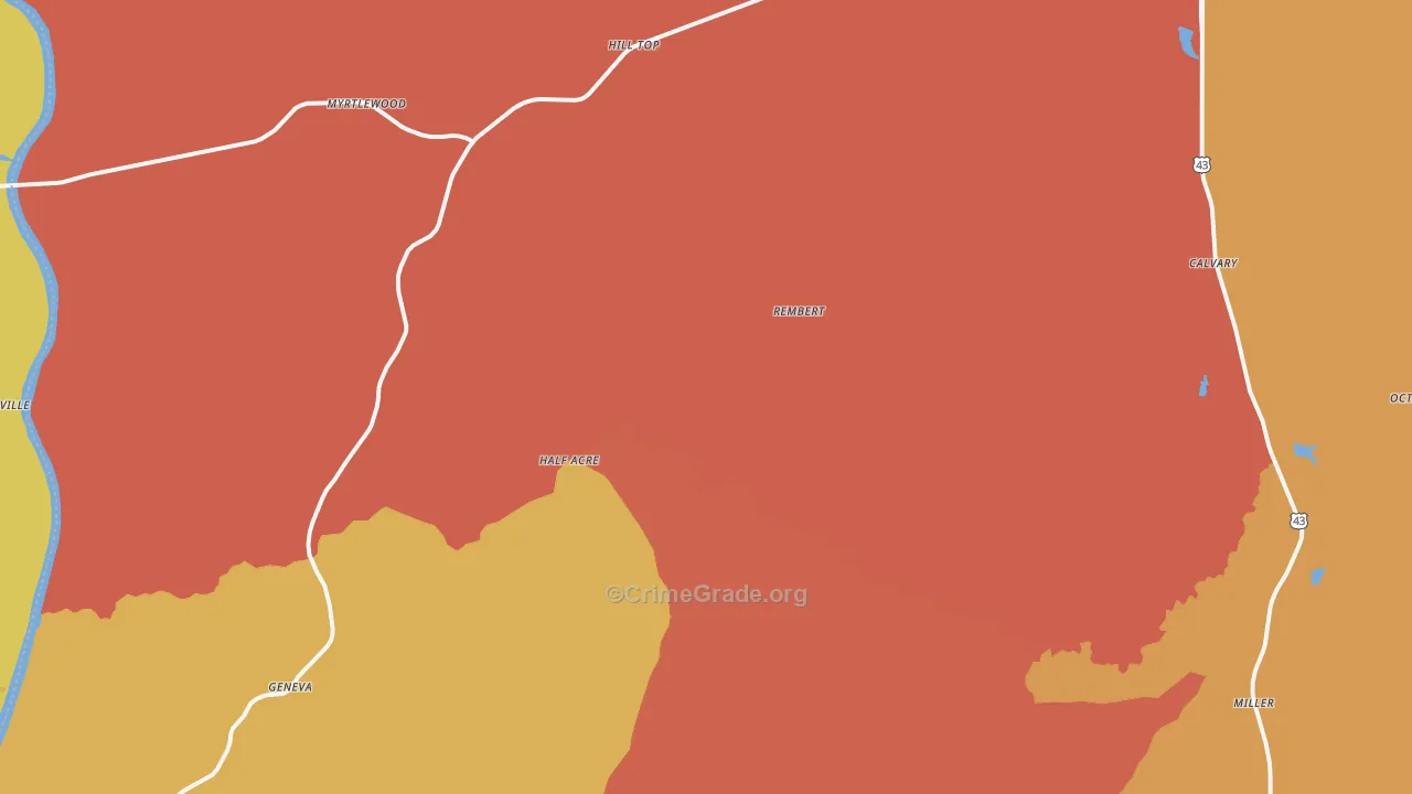 Nanafalia, AL Map of Burglary Rates