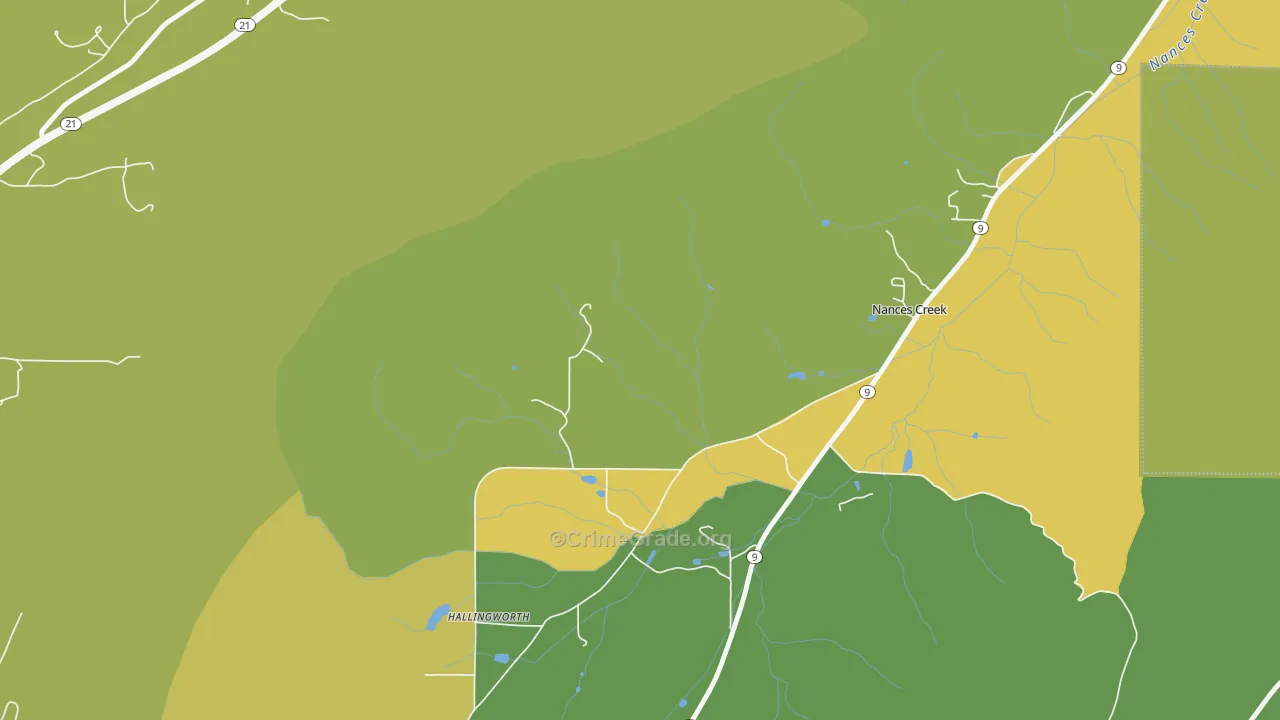 Nances Creek, AL Map of Burglary Rates