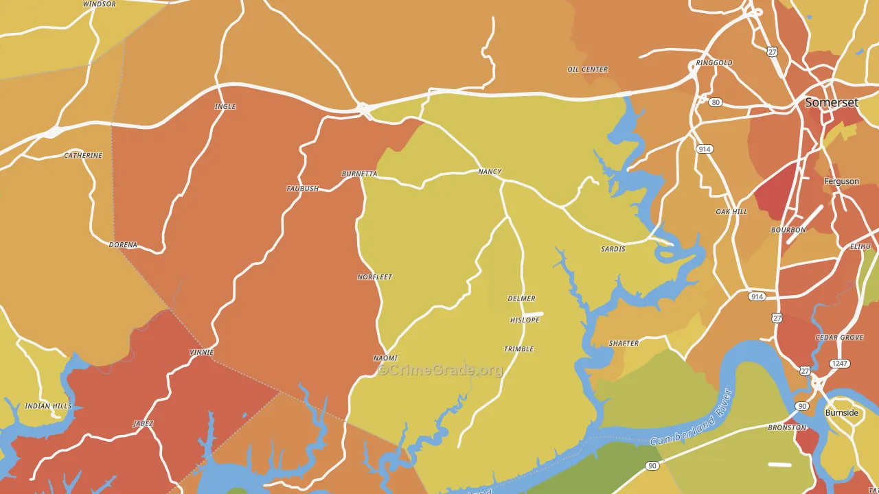 Nancy, KY Map of Burglary Rates