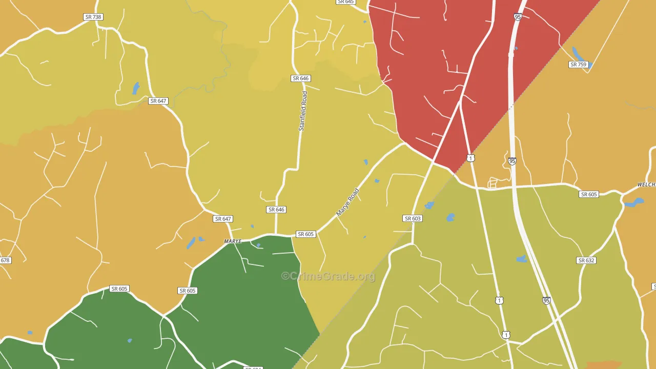 Nancy Wrights Corner, VA Map of Burglary Rates
