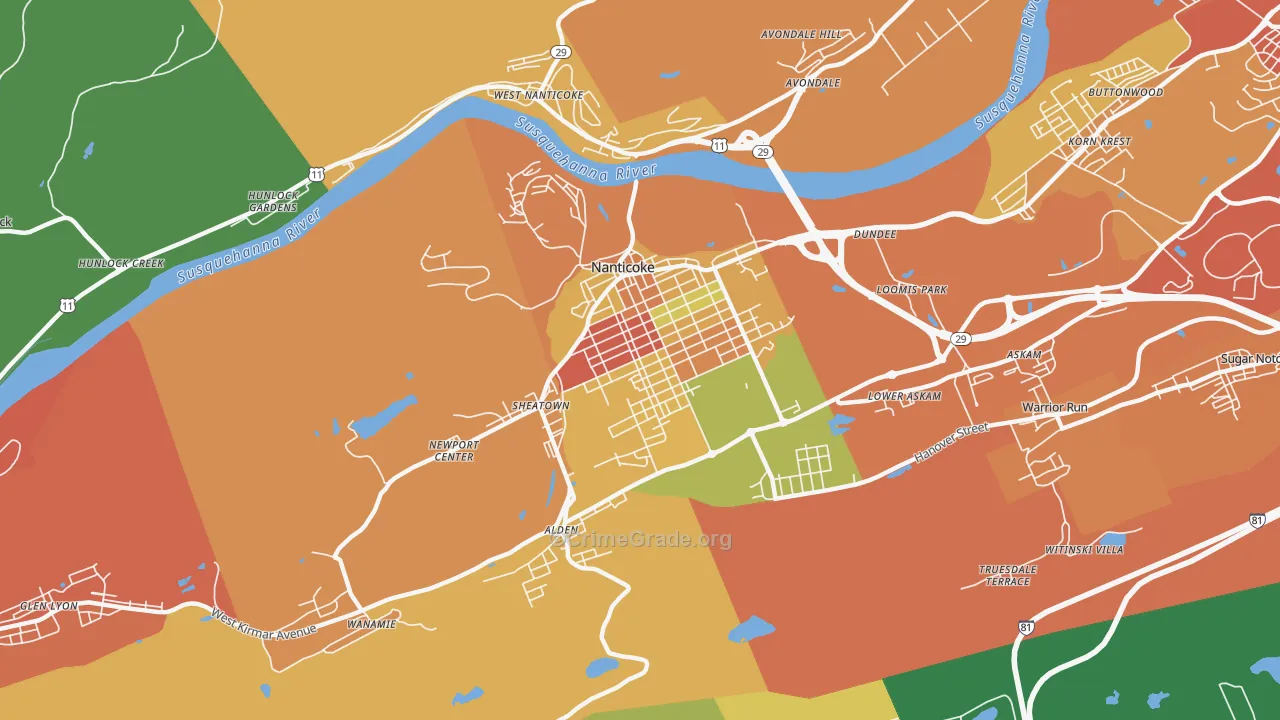 Nanticoke, PA Map of Burglary Rates