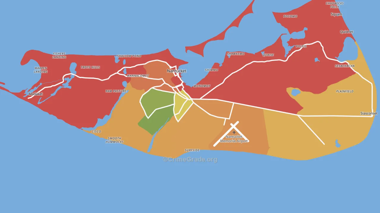 Nantucket County, MA Map of Burglary Rates