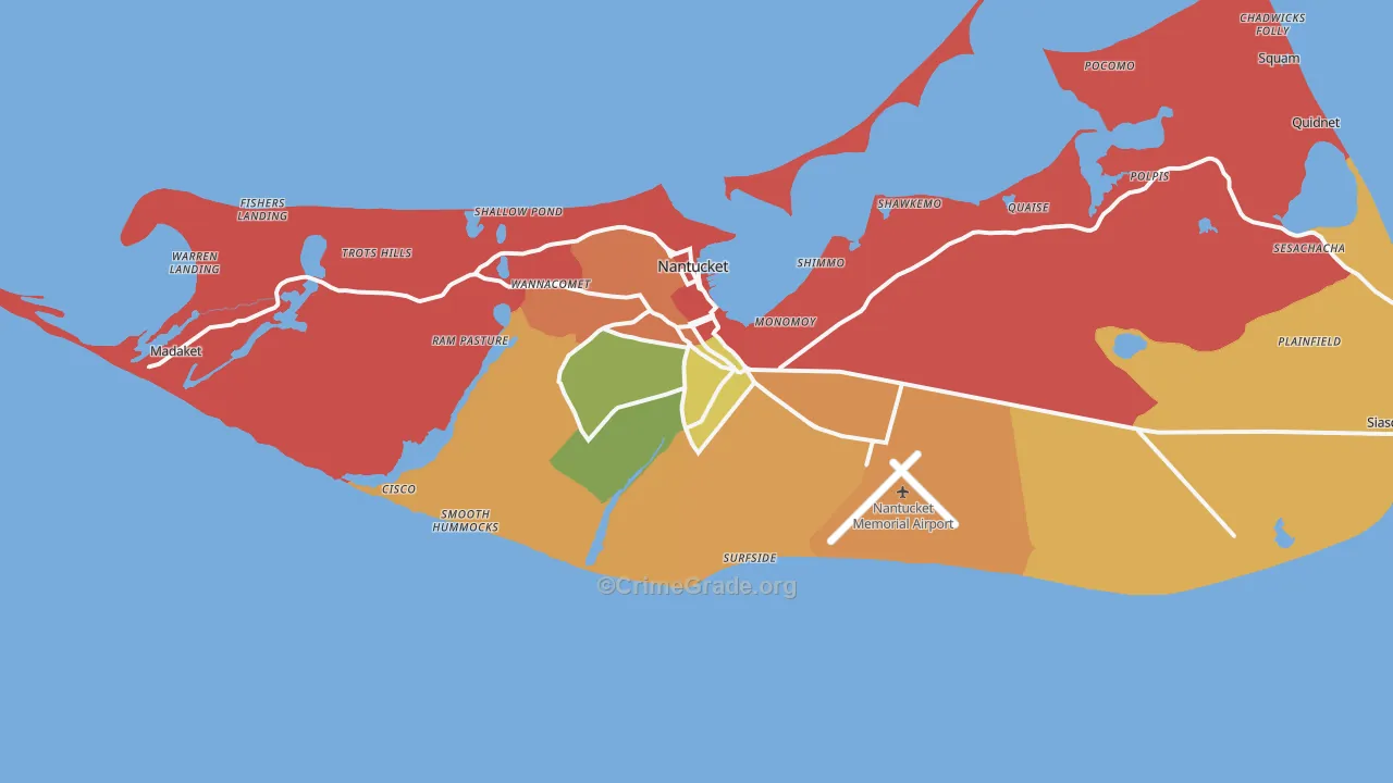 Nantucket, MA Map of Burglary Rates