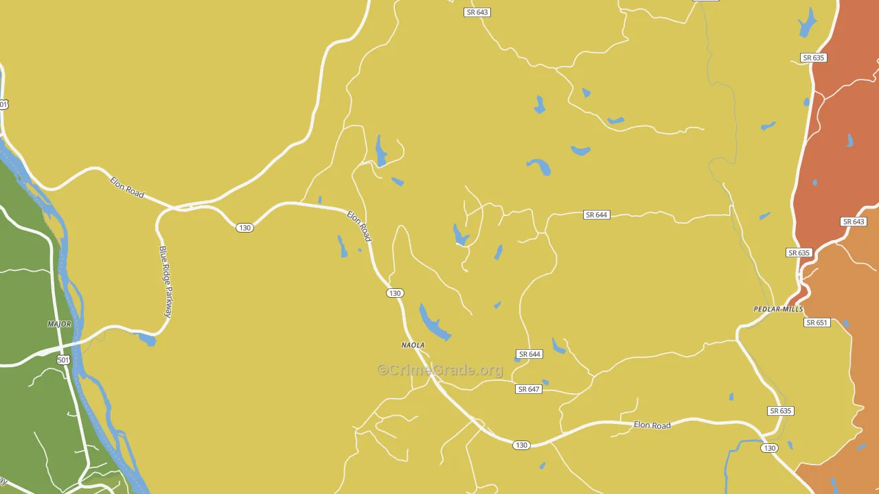 Naola, VA Map of Burglary Rates