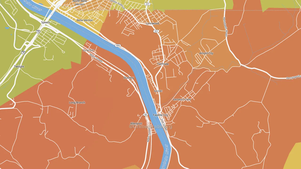 Naomi, PA Map of Burglary Rates