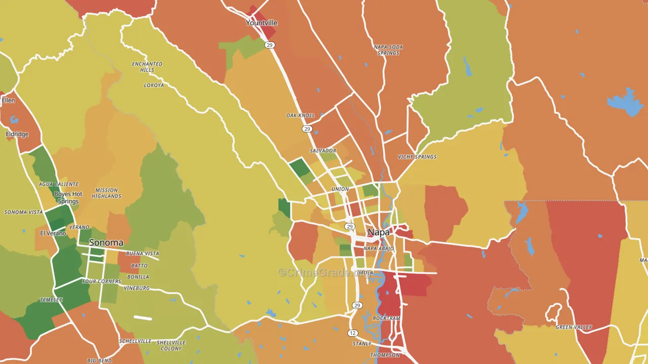 Napa County, CA Map of Burglary Rates