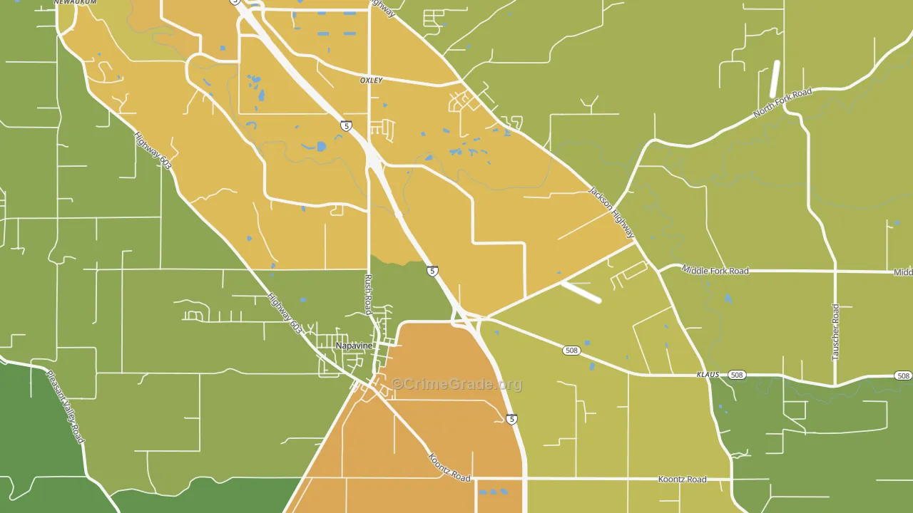 Napavine, WA Map of Burglary Rates