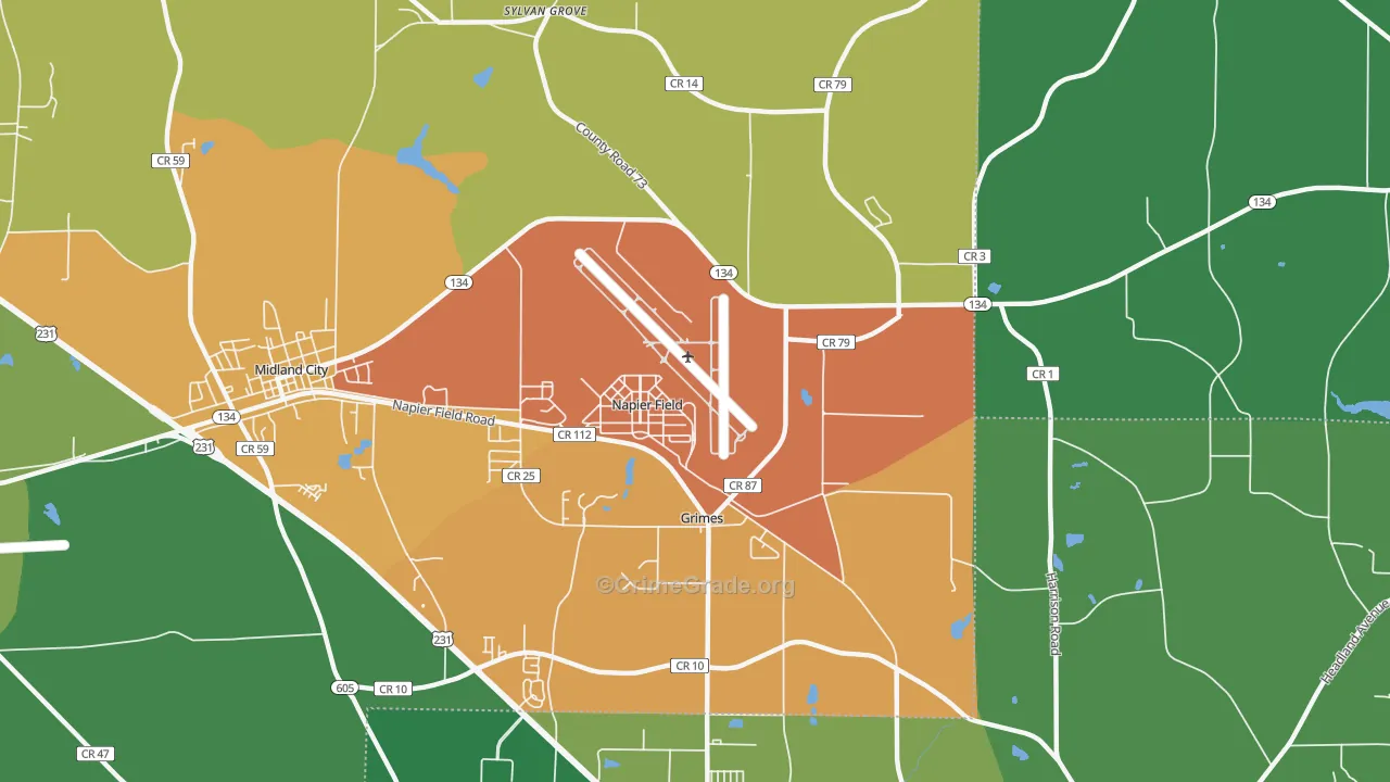 Napier Field, AL Map of Burglary Rates
