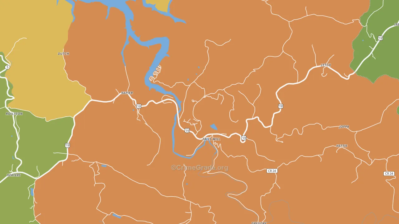 Napier, WV Map of Burglary Rates