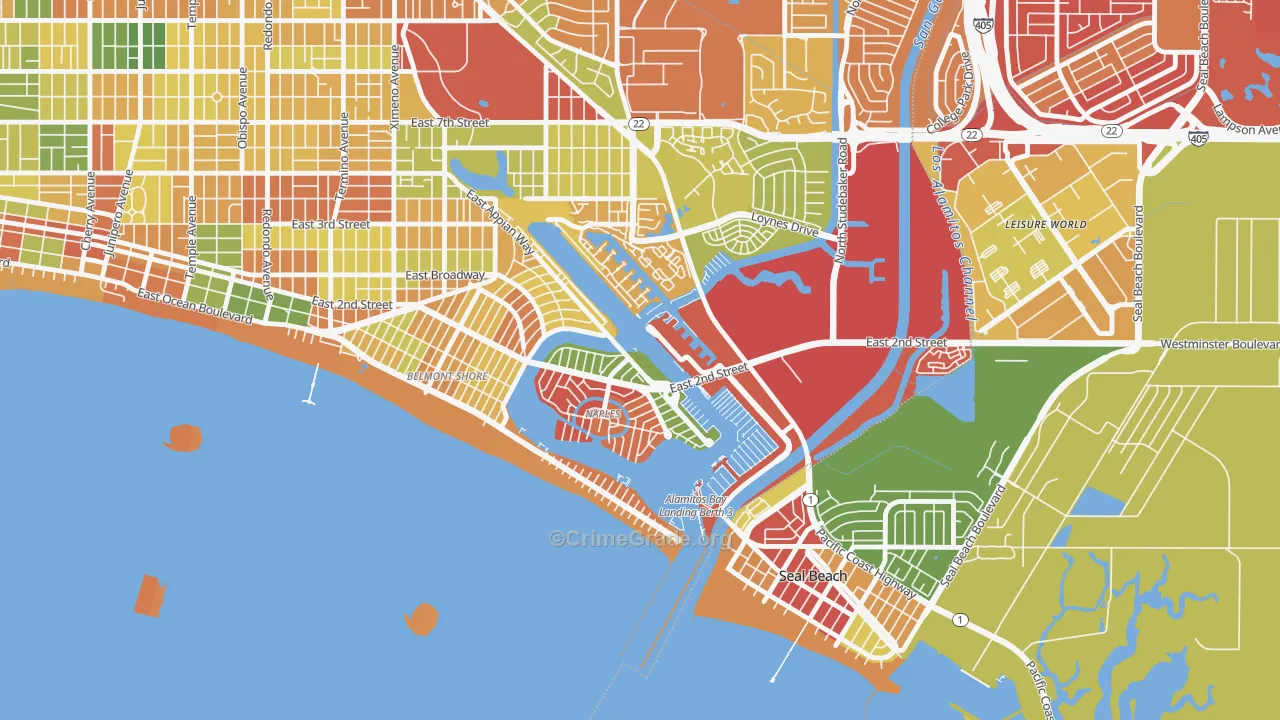 Naples-Marina Area, Long Beach, CA Map of Burglary Rates