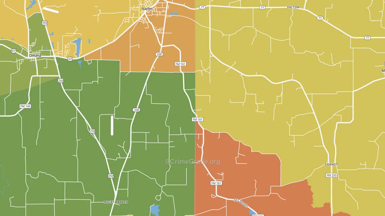 Naples, TX Map of Burglary Rates