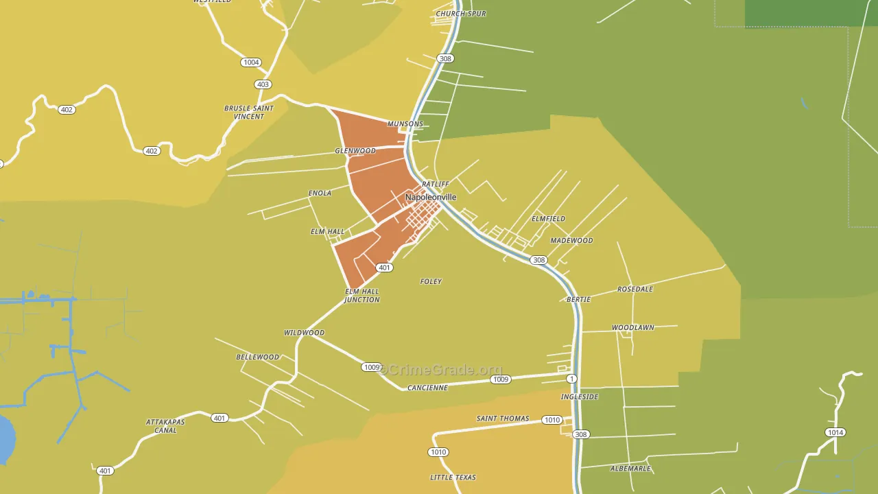 Napoleonville, LA Map of Burglary Rates