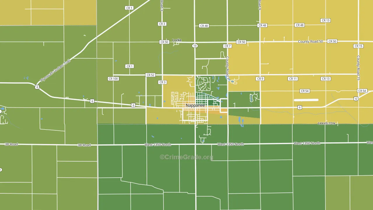Nappanee, IN Map of Burglary Rates