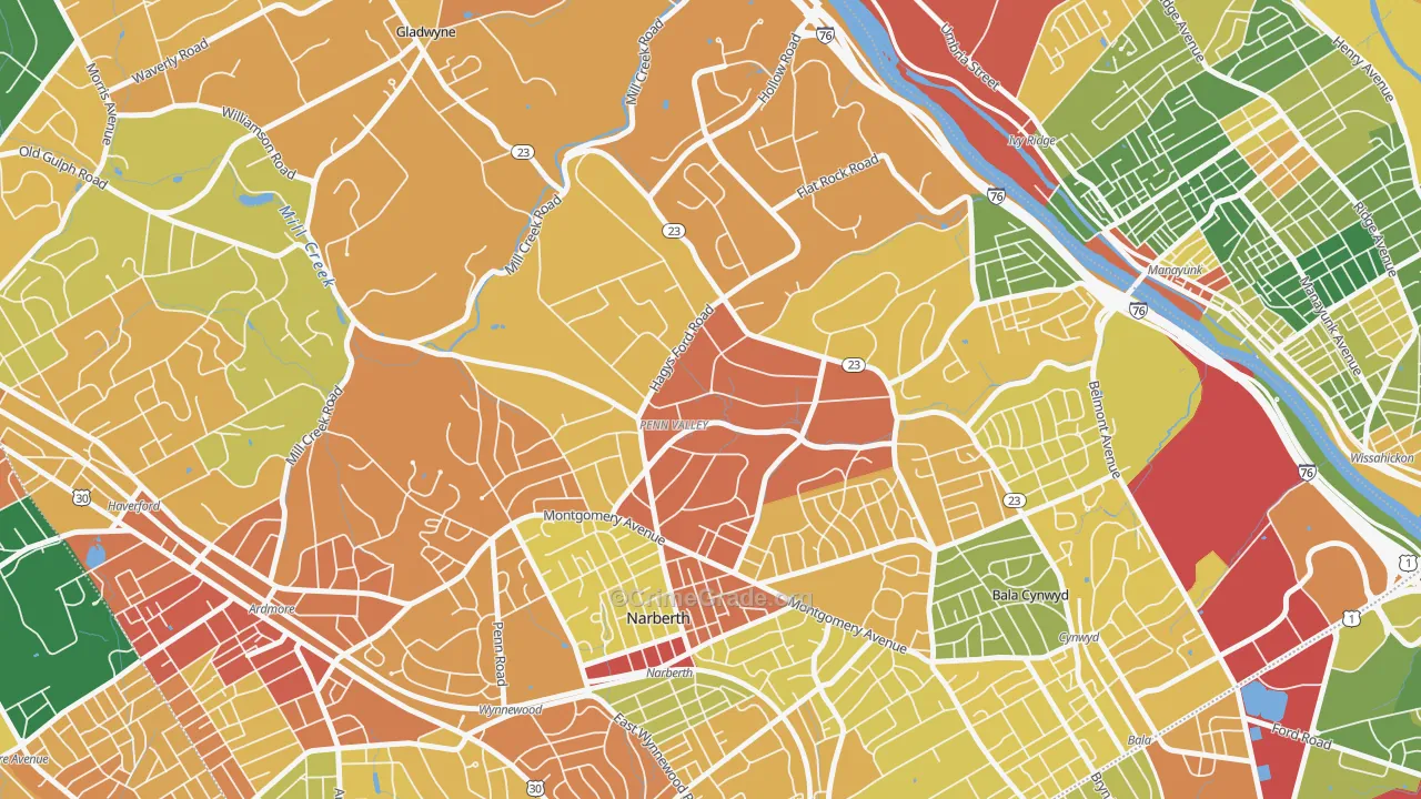 Narberth, PA Map of Burglary Rates