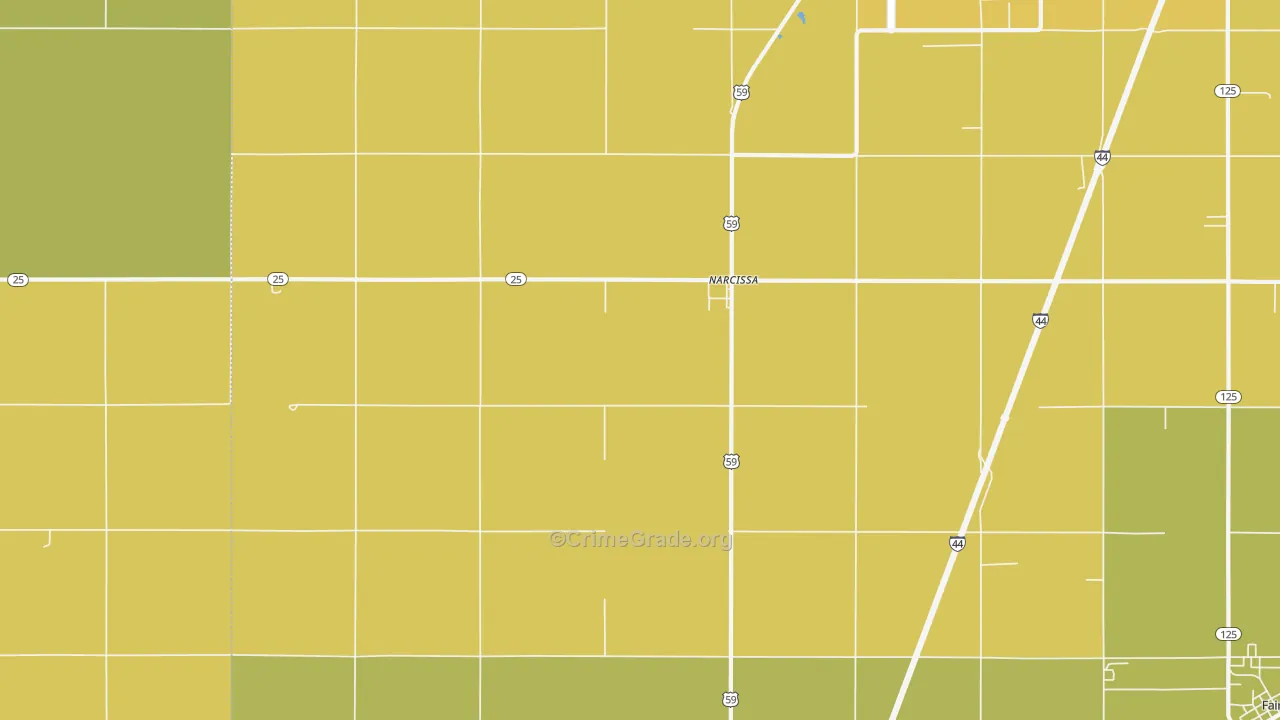 Narcissa, OK Map of Burglary Rates