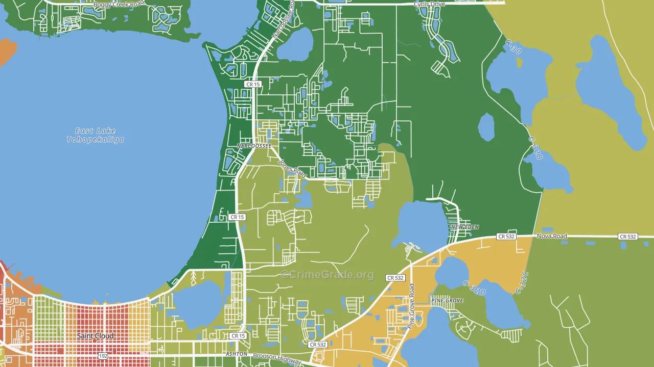Narcoossee, FL Map of Burglary Rates
