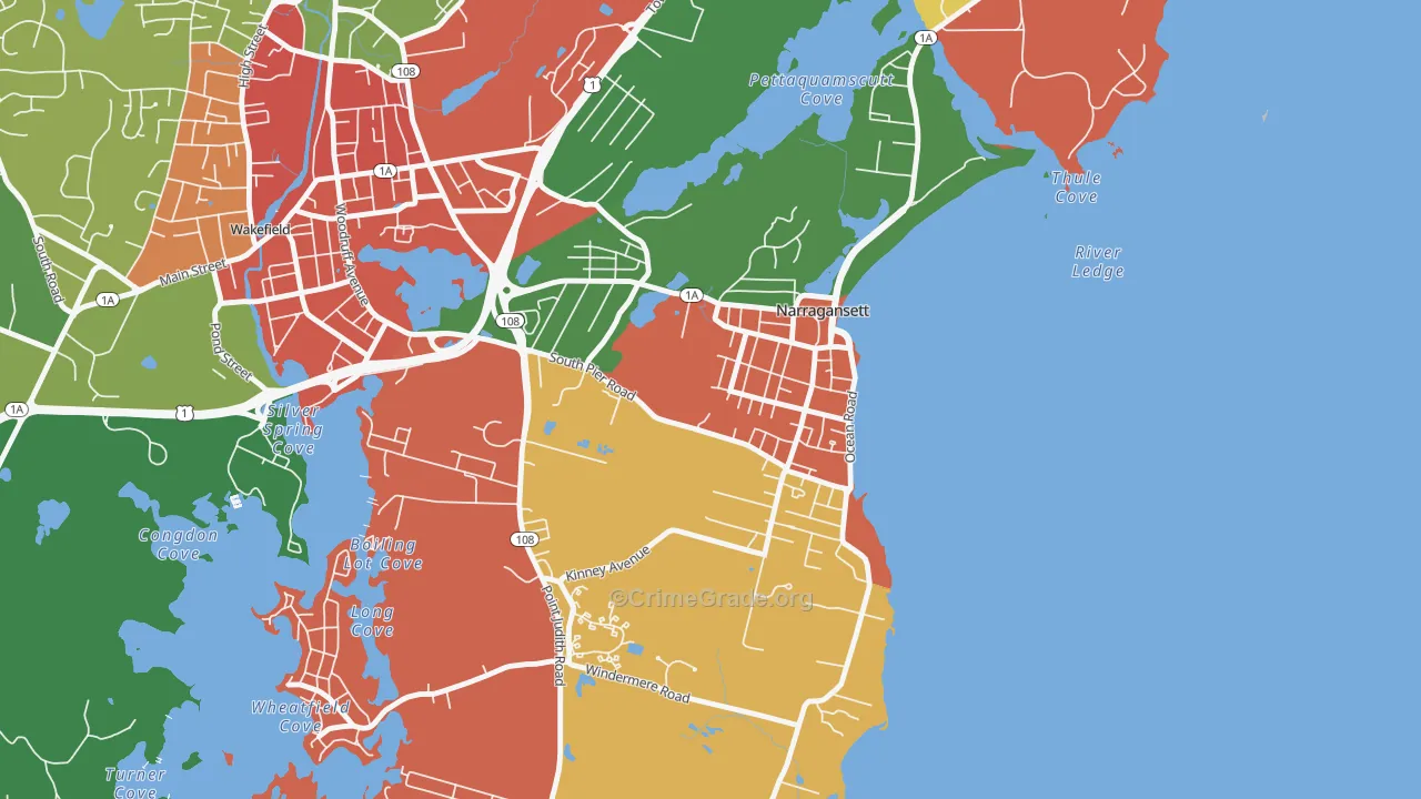Narragansett Pier, RI Map of Burglary Rates