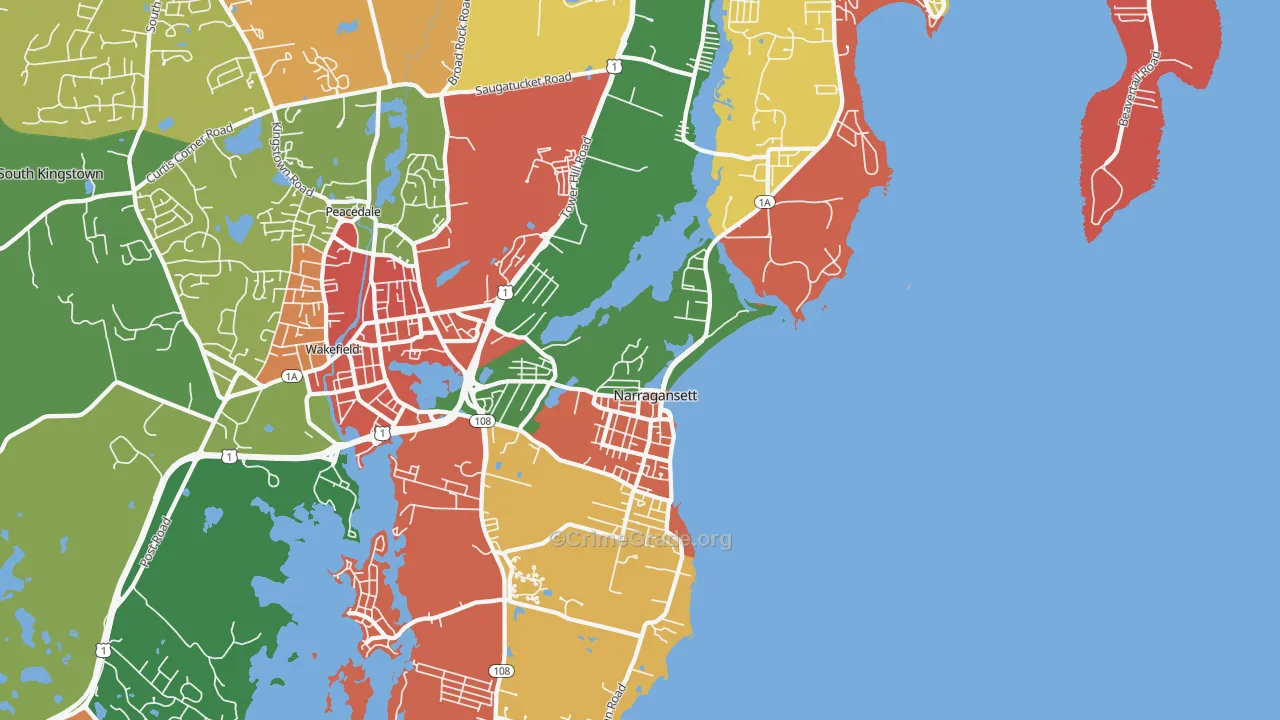 Narragansett, RI Map of Burglary Rates