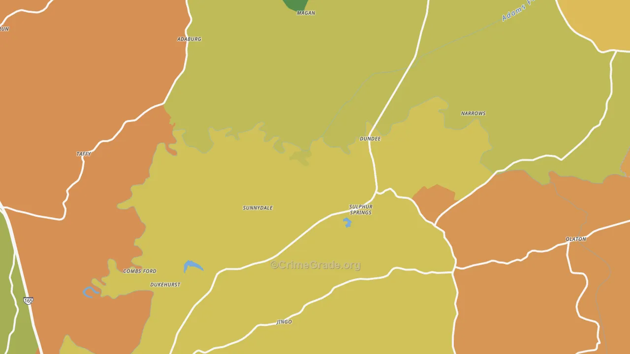 Narrows, KY Map of Burglary Rates