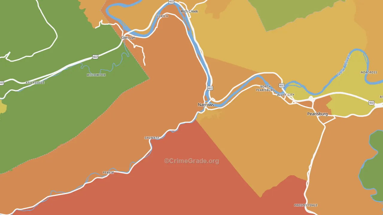 Narrows, VA Map of Burglary Rates