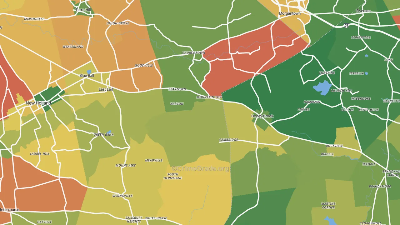 Narvon, PA Map of Burglary Rates