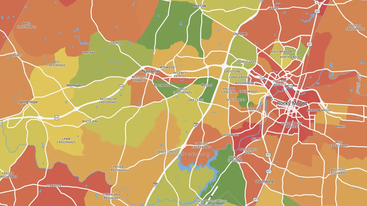 Nash County, NC Map of Burglary Rates