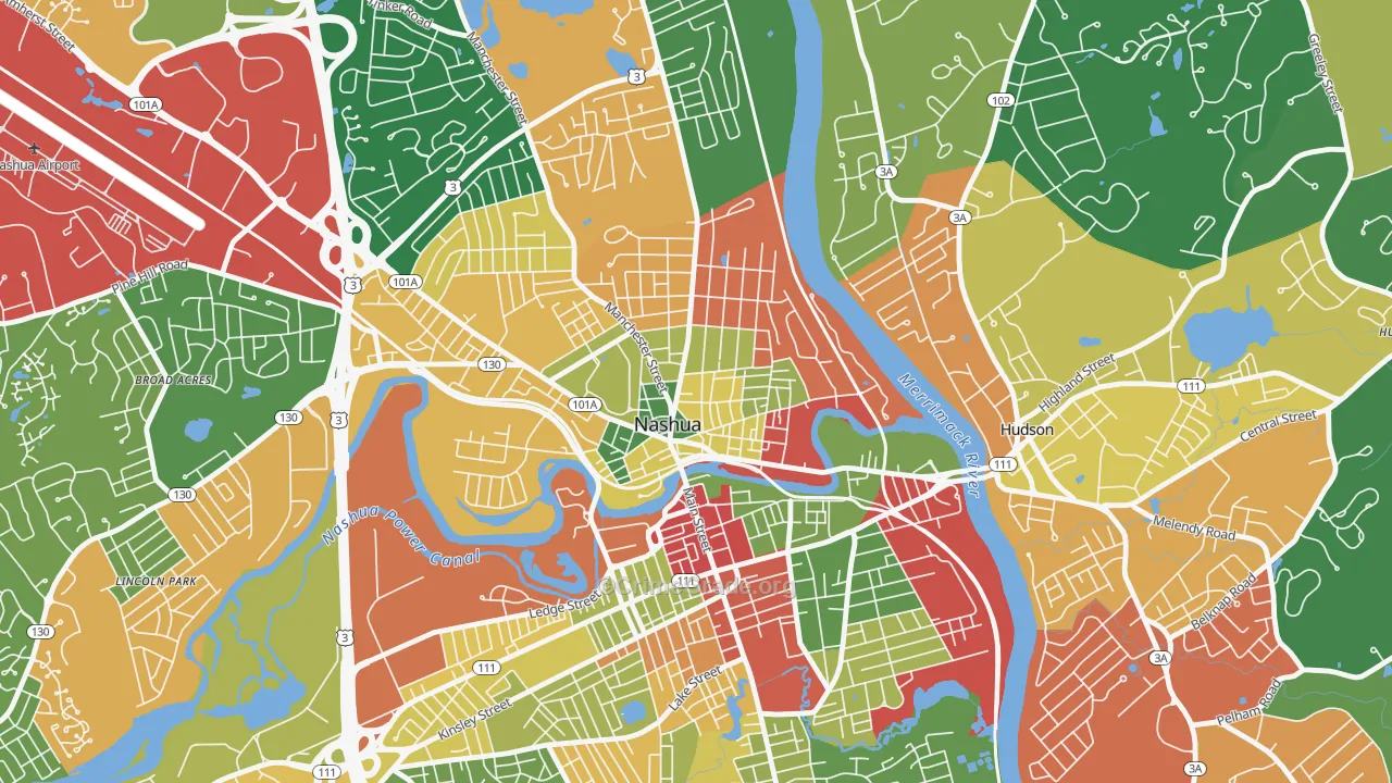 Nashua Historic District, Nashua, NH Map of Burglary Rates