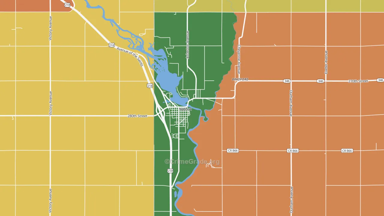 Nashua, IA Map of Burglary Rates