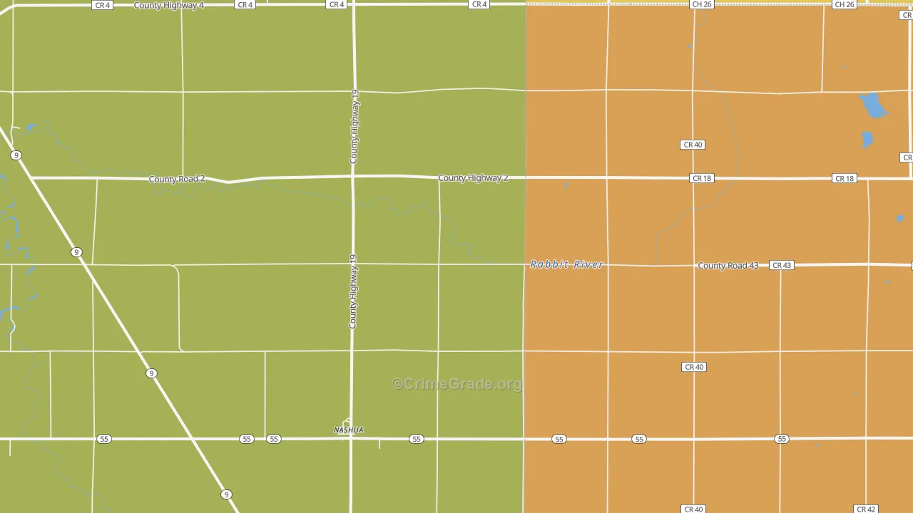 Nashua, MN Map of Burglary Rates
